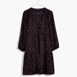 Madewell Metallic Jacquard Faux-wrap Tiered Mini Dress
